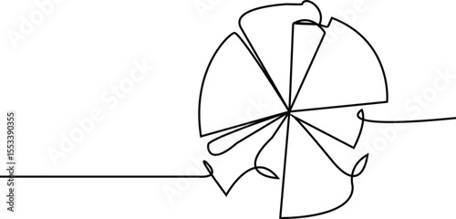 Continuous line art  of pie chart. Business concept, single line drawing of pie chart, Growth graph. Object one line, single line art, vector illustration. 