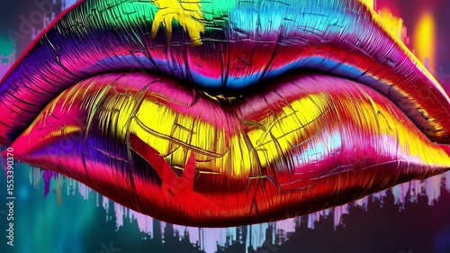 Bright Abstract Colorful Painted Lips
