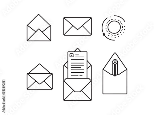 Elegant envelopes vector line art graphic.