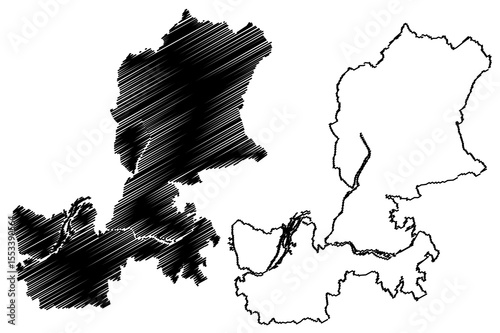 Huai'an City (People's Republic of China, Jiangsu Province) map vector illustration, scribble sketch City of Hwaian or Huai-an map