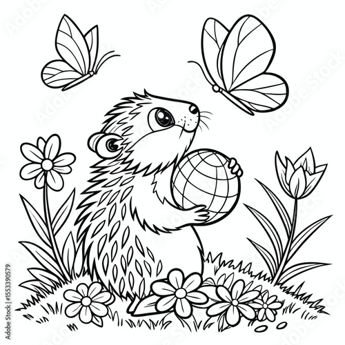Seamless vintage vector illustration with a hedgehog, lion, and bird among delicate flowers and ornate leaves