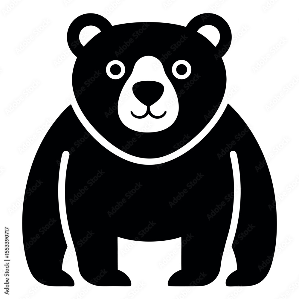 Naklejka premium Black and White Bear Cartoon Illustration with Simple Design and Friendly Expression