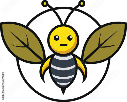 Honey bee with leaves wing logo vector art