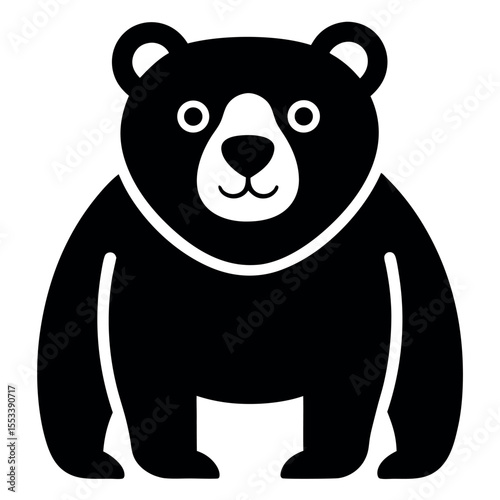 Black and White Bear Cartoon Illustration with Simple Design and Friendly Expression
