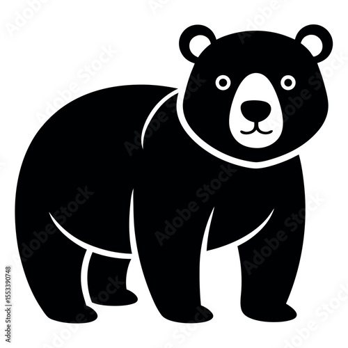Black and White Bear Simple Cartoon Illustration for Kids and Design Projects