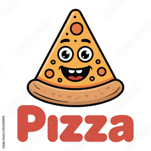 Happy cartoon slice of pizza with big eyes and a smile