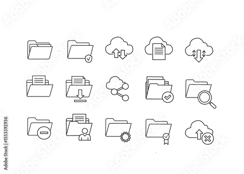 File Management - set of thin line vector icons