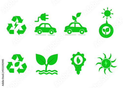 Eco-friendly vector icon set for green energy and sustainability.
