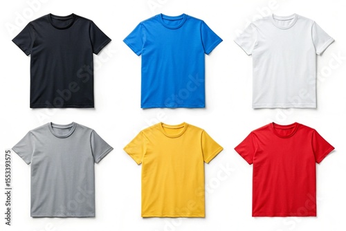 Six colorful tshirt mockups on white background six different colors stylish apparel design template red men blue gray