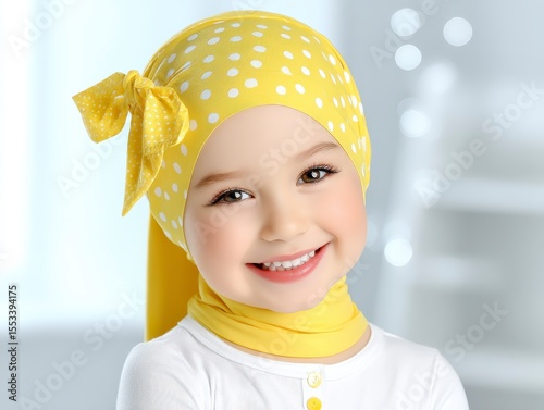 Smiling Girl in Yellow Polka Dot Hijab Portrait