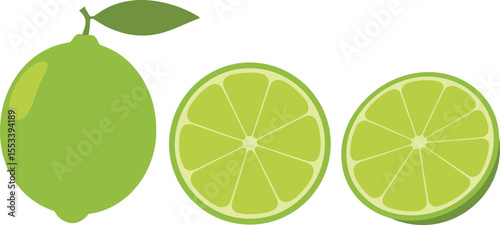 Fresh Green Lime Whole and Slices for Refreshing Drinks and Healthy Food

