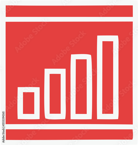 Simple red bar chart graphic with white bars of increasing height on a white background representing growth and progress