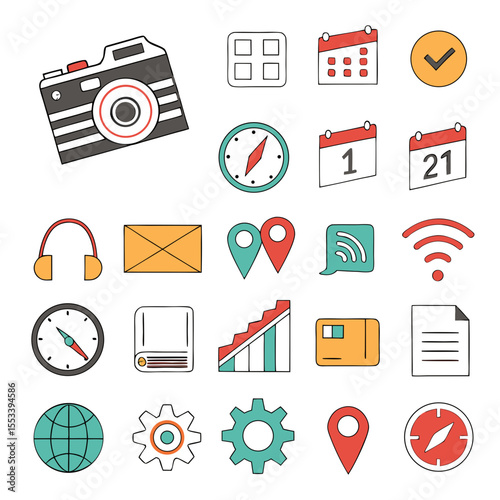 Collection of modern flat icons for mobile apps and web services