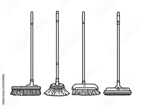 Hand Drawn Line Art Cleaning Mop