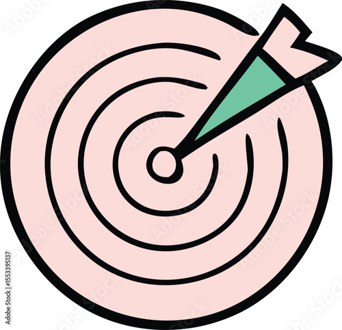 A stylized target with a single arrow hitting the bullseye representing focus and achievement in a simple graphic