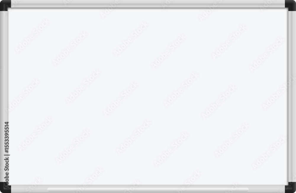 Obraz premium Flat vector illustration of horizontal whiteboard with metallic frame – editable and scalable classroom board background for education, infographic, or template design