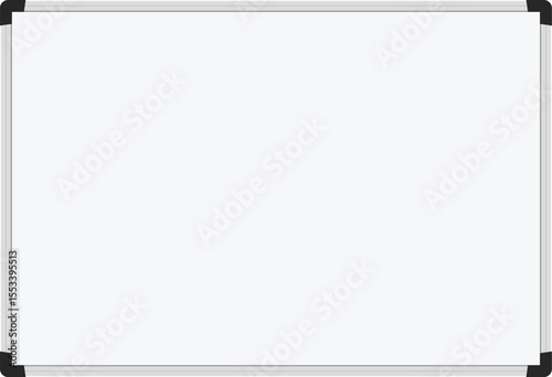 Realistic vector horizontal whiteboard with silver frame – scalable and editable digital board background for content presentation, UI design, or visual asset use