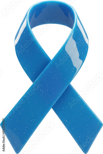 Vibrant blue awareness ribbon with glossy finish and subtle sparkle symbol