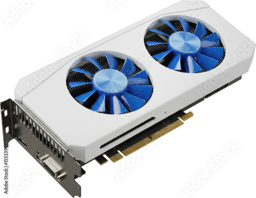 High performance white and blue GPU for gaming and computer hardware