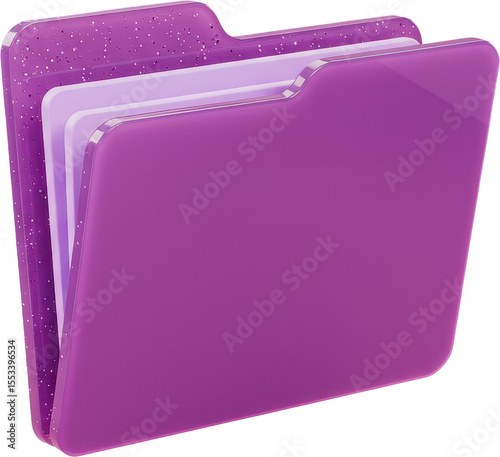 Vibrant purple 3D folder with papers for digital file organization