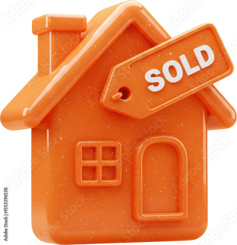 Glossy orange house with sold sign for property and real estate sales
