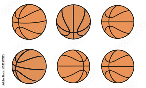 Basketball Outline Icons Set, Sports Ball Graphics, vector illustration