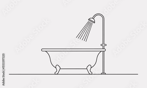 Bathtub and Shower Icon, Bathroom Fixture Outline, vector illustration