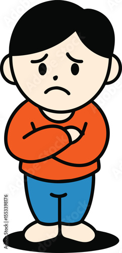 Sad boy standing cartoon character vector illustration