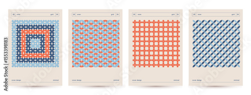 Colorful neo geometric posters or covers set. Grid with color geometrical shapes. Modern abstract promotional flyer background vector illustration. Neo Geometric template poster, brochure