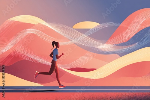 Simple and clean illustration capturing essence of running, combining gradient tones and energetic lines for active and uplifting visual. Useful for lifestyle blogs and sports health campaigns