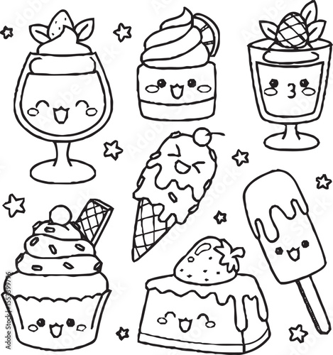 set of cakes and sweets