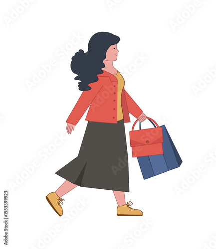 A colorful illustration of a walking woman.