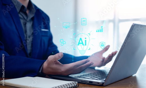 Ai technology, Businessman show technology smart robot AI, artificial intelligence deep learning, Technology smart robot AI agents.