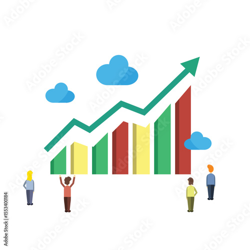 a bar graph with an upward-sloping line graph superimposed on it, commonly used to represent growth or positive trends