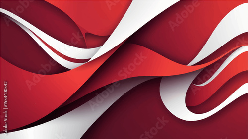 Flowing red and white abstract waves with curved lines and textured background