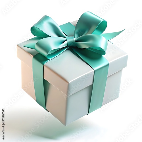 Wallpaper Mural A silver gift box with a teal ribbon and bow is isolated on white background Torontodigital.ca
