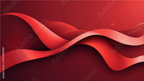 Red and white abstract ribbon wave background with smooth curves and gradient design