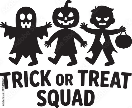 Black silhouette ghost pumpkin vampire trick or treat squad halloween