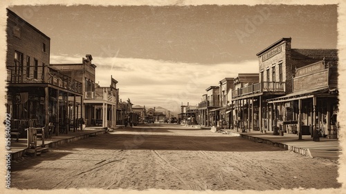 old worn vintage sepia toned polaroid photo of wild west  ghost town 