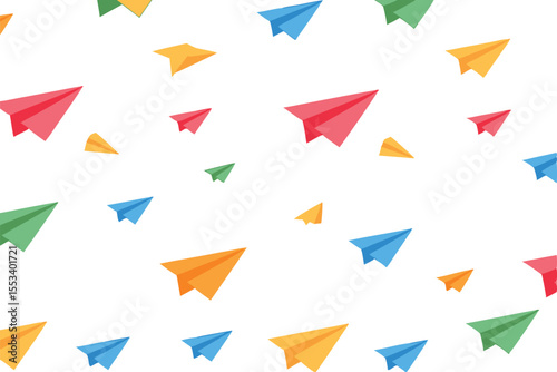 Free Download Seamless Pattern of Colorful Paper Airplanes on White Background, Playful, Style Design - GFXLoad