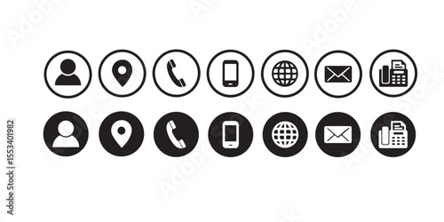 Contact Information Icons: A set of modern, circular icons elegantly representing key communication methods, essential for easy connectivity and information sharing. 