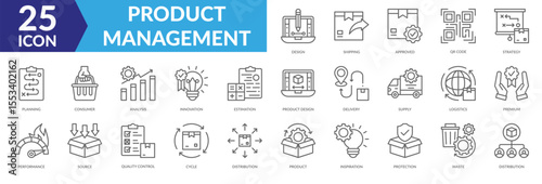Wallpaper Mural Waste management icon collection set. Containing Planning, Consumer, Analysis, Innovation, Estimation, Design, Shipping, Approved, Qr Code, Strategy icon. Simple line vector. Torontodigital.ca
