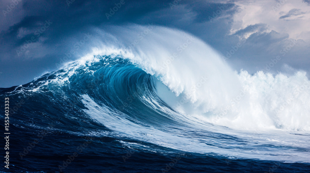 Fototapeta premium Majestic Powerful Wave Crashing Against Rocky Shoreline Capturing the Raw Beauty and Dynamic Energy of Nature's Most Awe-Inspiring Phenomena in a Striking Visual Display