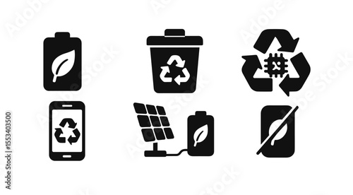 Eco-friendly, recycling solid icon set. sustainable, green energy icons for environment