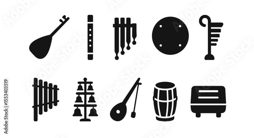 Musical instruments silhouette icon set. traditional music elements, silhouette collection
