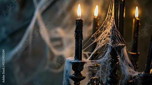 Spooky halloween decoration with candles and spiderwebs for a festive haunted house atmosphere party decor