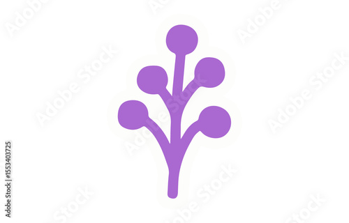 Minimalist Purple Berry Branch Illustration with a White Outline on Transparent Background This simple elegant purple