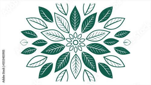 Elegant green leaf mandala design with detailed veins on a clean white background