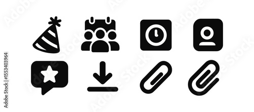 Party, event solid icon set. celebration, gathering, conference solid collection