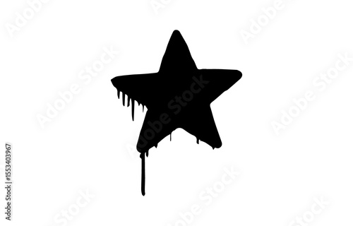 Black Spray Paint Star with Dripping Paint Effect Isolated on Transparent Background black star spray paint